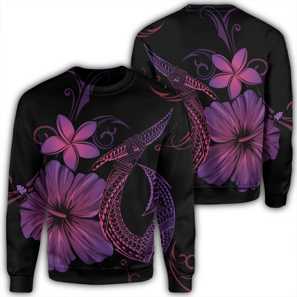 Hawaiian Fish Hook Hibiscus Plumeria Polynesian Sweatshirt - Pink - AH Unisex Black - Polynesian Pride