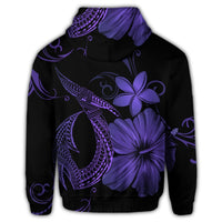 Hawaiian Fish Hook Hibiscus Plumeria Polynesian Zip Hoodie Purple - Polynesian Pride