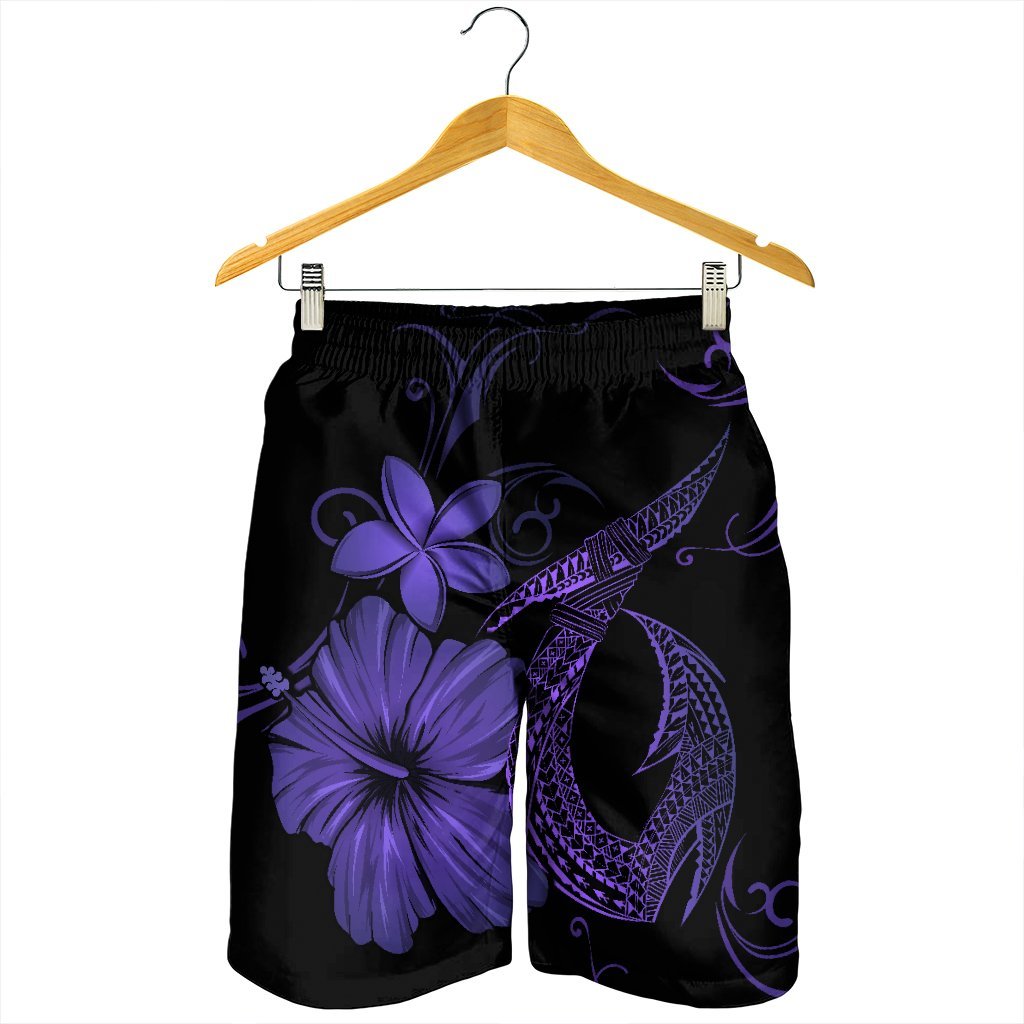 Hawaiian Fish Hook Hibiscus Plumeria Polynesian Men's Shorts - Purple - AH - Polynesian Pride