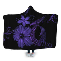 Hawaiian Fish Hook Hibiscus Plumeria Polynesian Hooded Blanket - Purple - AH Hooded Blanket White - Polynesian Pride