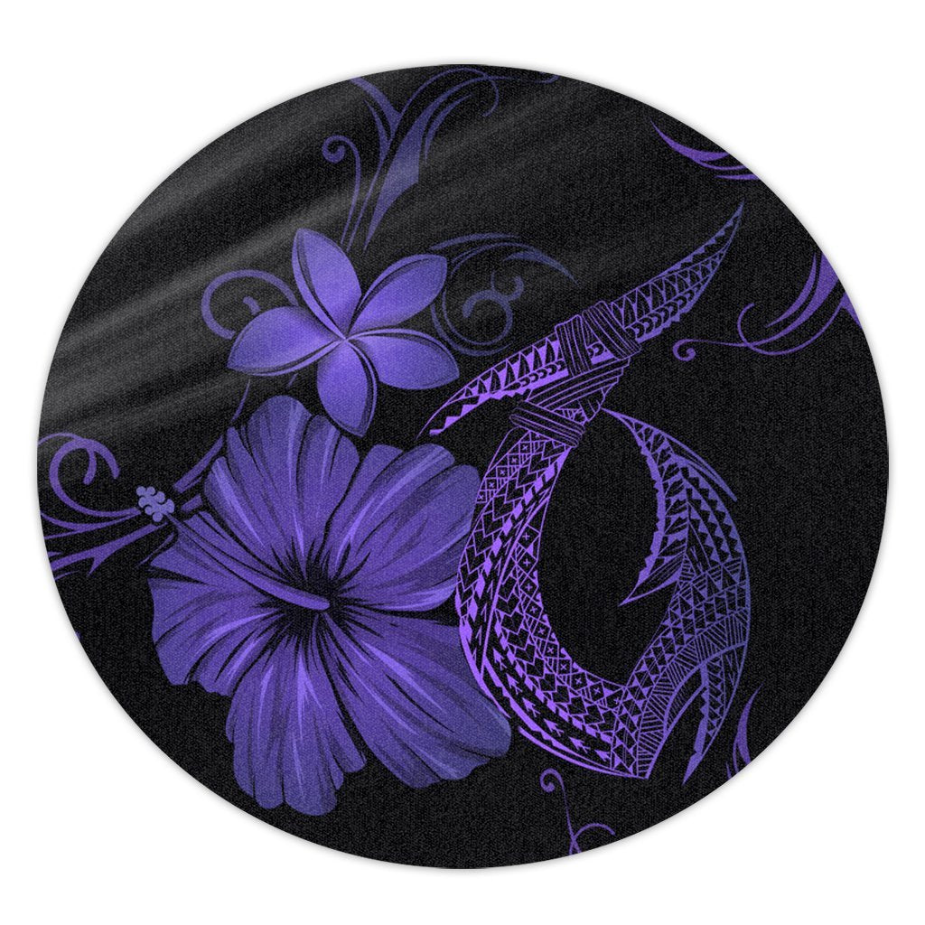 Hawaiian Fish Hook Hibiscus Plumeria Polynesian Round Carpet - Purple - AH Round Carpet Luxurious Plush - Polynesian Pride