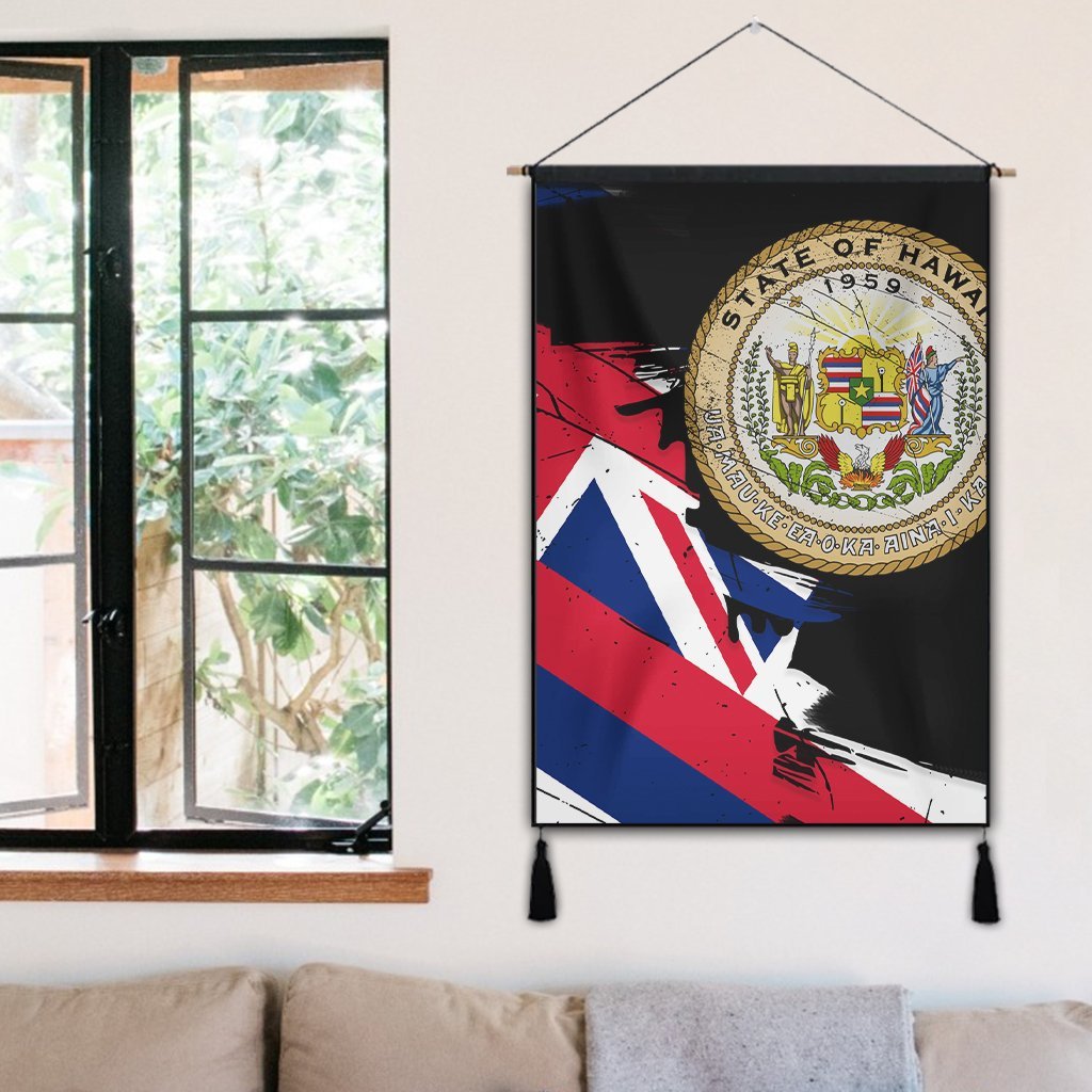 Hawaiian Flag Coat Of Arms Of Hawaii Polynesian Hanging Poster - Classic Style - Polynesian Pride