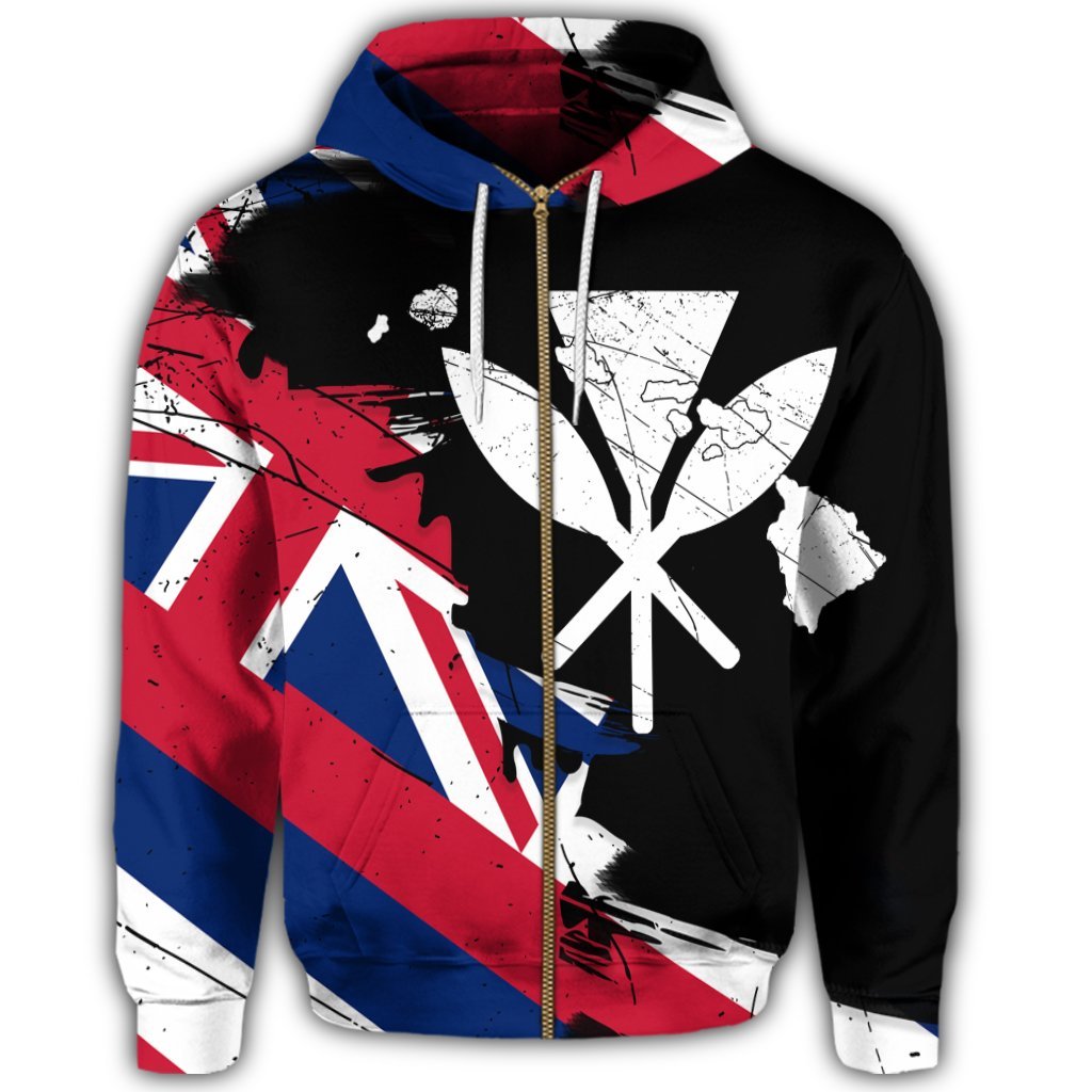 Hawaiian Flag Hawaii Map Kanaka Polynesian Zip Hoodie Classic Style - Polynesian Pride