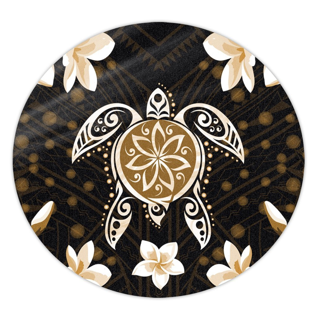 Hawaiian Gold Turtle Plumeria Round Carpet AH Round Carpet Luxurious Plush - Polynesian Pride