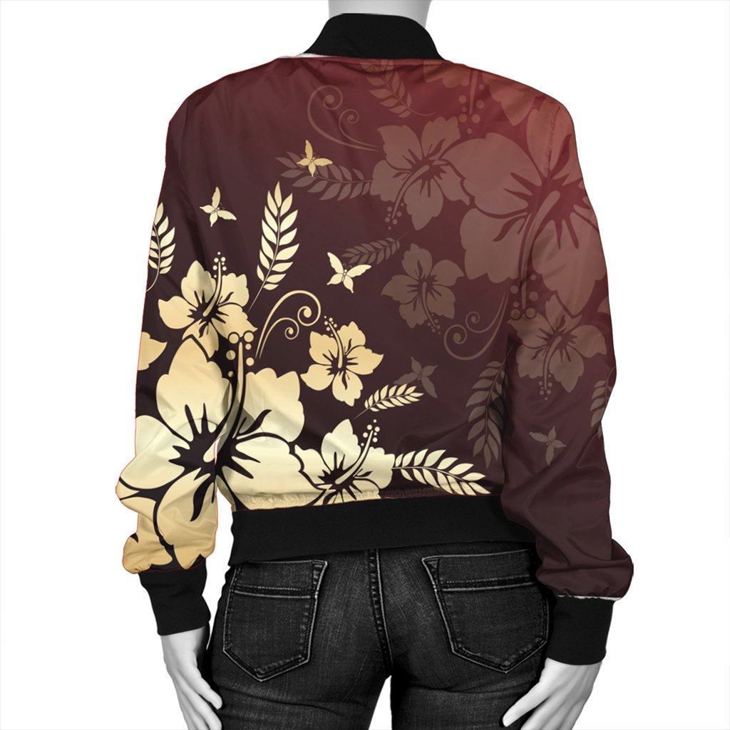 Hawaiian Golden Hibiscus Butterfly Polynesian Bomber Jacket - AH - Polynesian Pride