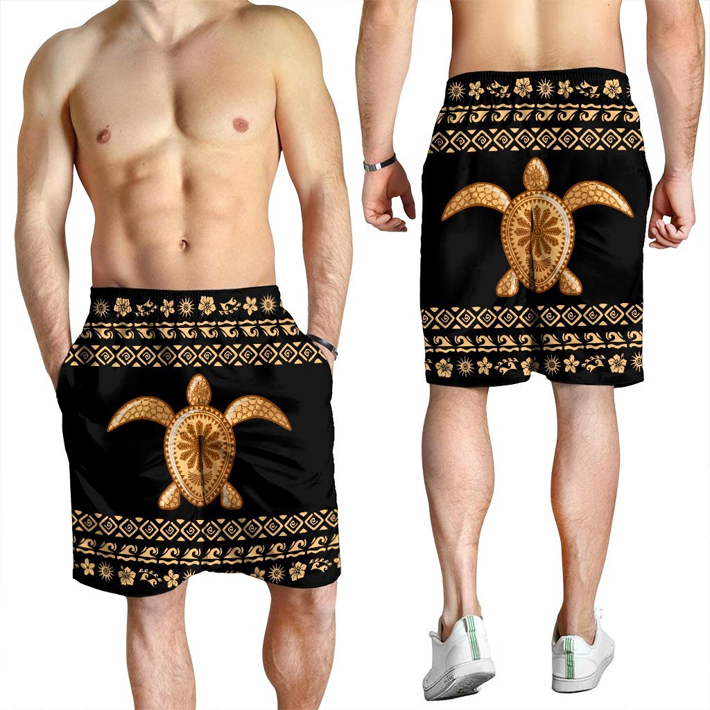 Hawaiian Golden Turtle Hibiscus Plumeria Polynesian Men's Shorts - AH - Polynesian Pride