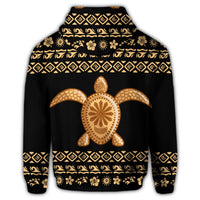 Hawaiian Golden Turtle Hibiscus Plumeria Polynesian Zip Hoodie - Polynesian Pride