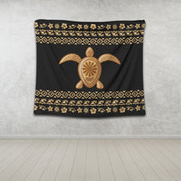 Hawaiian Golden Turtle Hibiscus Plumeria Polynesian Tapestry - AH - Polynesian Pride