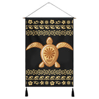 Hawaiian Golden Turtle Hibiscus Plumeria Polynesian Hanging Poster - AH Hanging Poster Cotton And Linen - Polynesian Pride