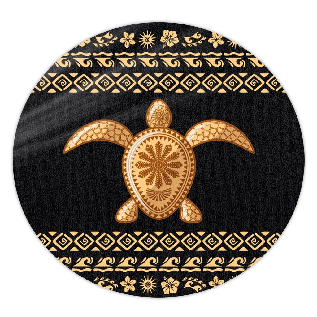 Hawaiian Golden Turtle Hibiscus Plumeria Polynesian Round Carpet - AH Round Carpet Luxurious Plush - Polynesian Pride