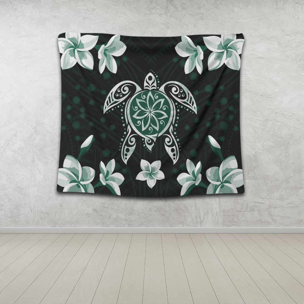 Hawaiian Greenie Turtle Plumeria Tapestry AH - Polynesian Pride