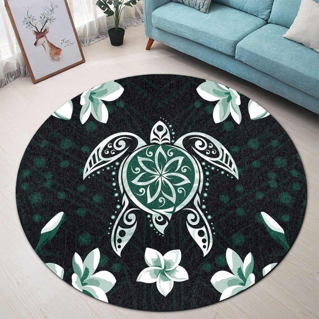 Hawaiian Greenie Turtle Plumeria Round Carpet AH - Polynesian Pride