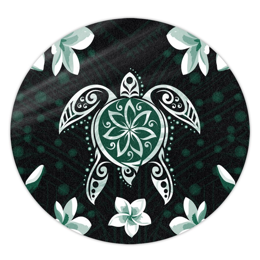 Hawaiian Greenie Turtle Plumeria Round Carpet AH Round Carpet Luxurious Plush - Polynesian Pride
