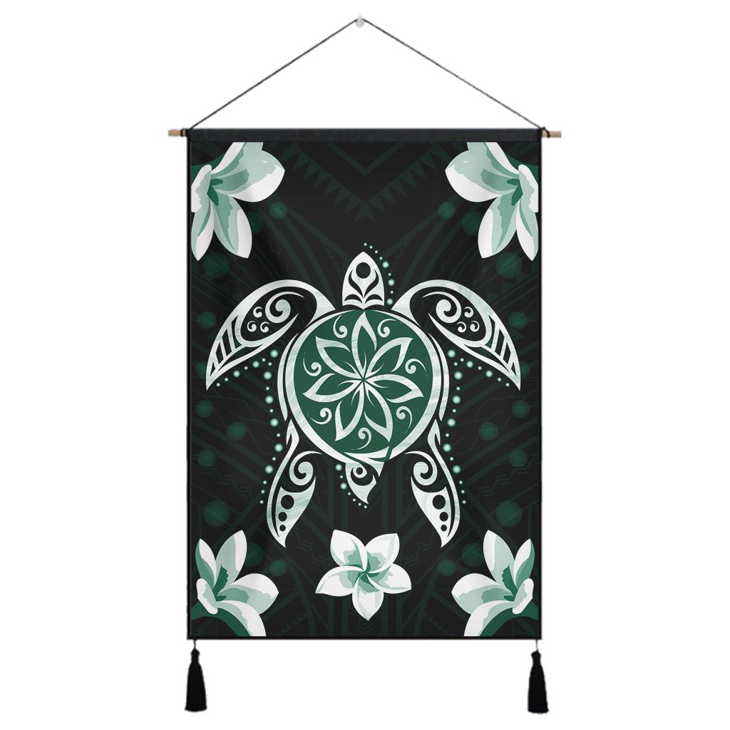 Hawaiian Greenie Turtle Plumeria Hanging Poster AH Hanging Poster Cotton And Linen - Polynesian Pride