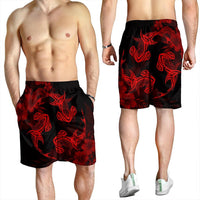 Hawaiian Hammerhead Shark Hibiscus Red Polynesian Men's Shorts - AH - Polynesian Pride