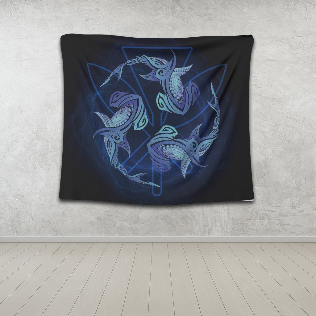Hawaiian Hammerhead Shark Kanaka Galaxy Polynesian Tapestry - AH - Polynesian Pride
