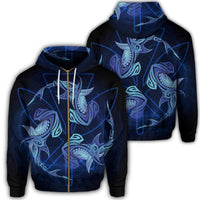 Hawaiian Hammerhead Shark Kanaka Galaxy Polynesian Zip Hoodie Unisex Art - Polynesian Pride