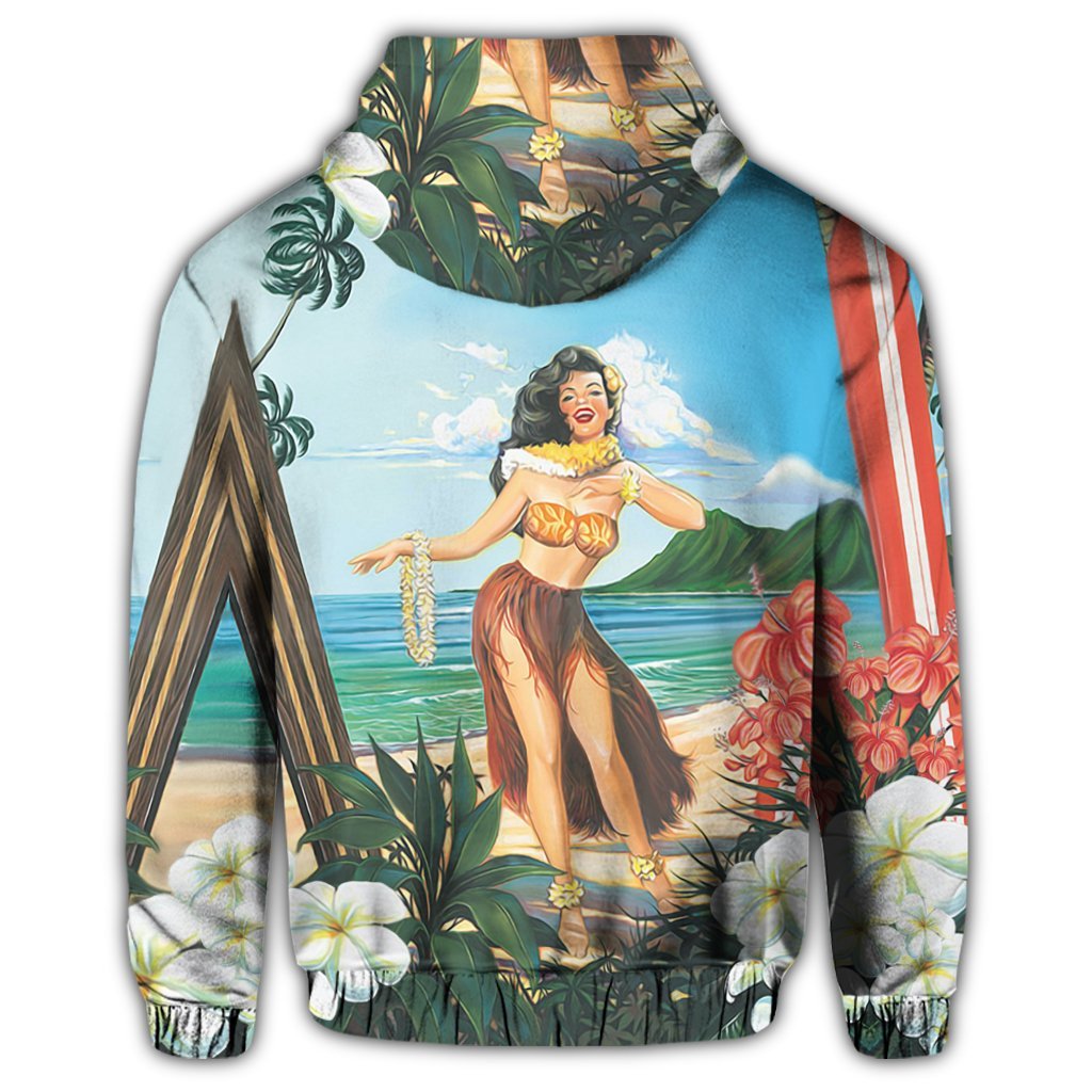 Hawaiian Hibiscus Aloha Hula Girl Dance On The Beach Hoodie - Polynesian Pride