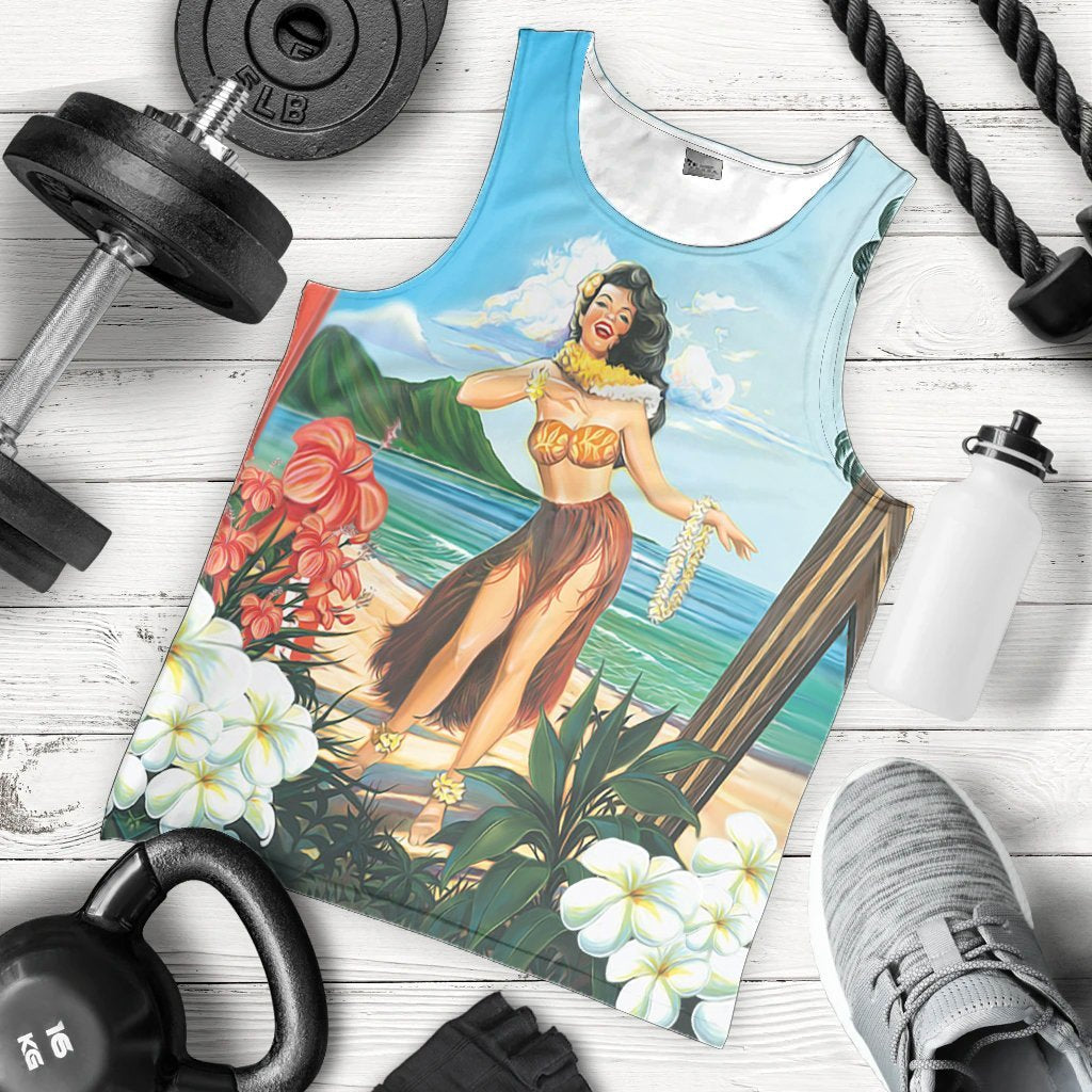 Hawaiian Hibiscus Aloha Hula Girl Dance On The Beach Tank Top - AH - Polynesian Pride