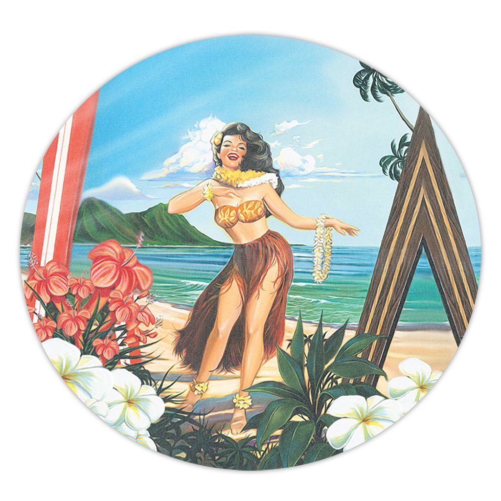 Hawaiian Hibiscus Aloha Hula Girl Dance On The Beach Round Carpet - AH Round Carpet Luxurious Plush - Polynesian Pride