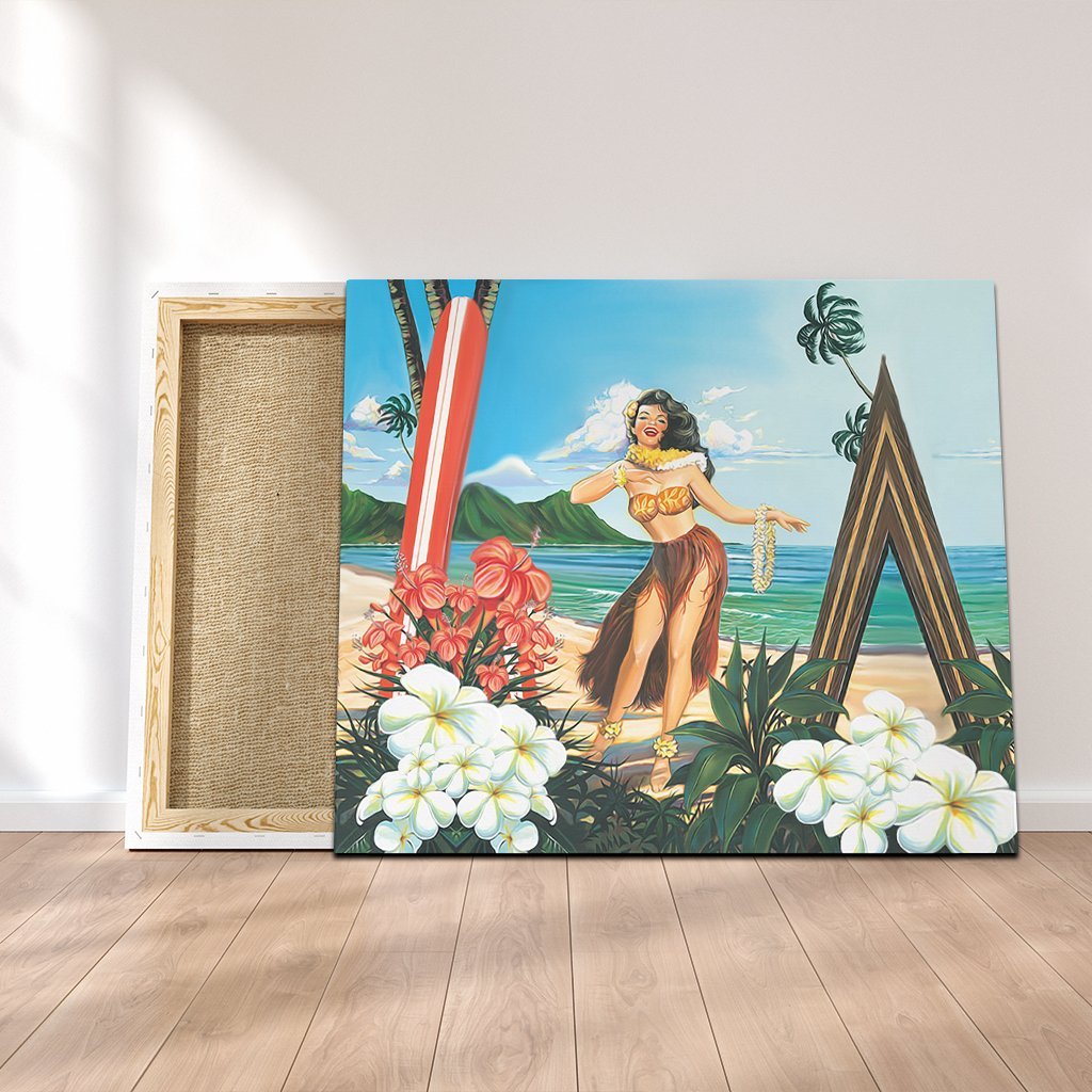 Hawaiian Hibiscus Aloha Hula Girl Dance On The Beach Canvas - AH Canvas Poly-cotton - Polynesian Pride