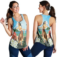 Hawaiian Hibiscus Aloha Hula Girl Dance On The Beach Racerback Tank - AH Black - Polynesian Pride