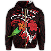 Hawaiian Hibiscus and Plumeria Flower Polynesian Zip Hoodie - Polynesian Pride