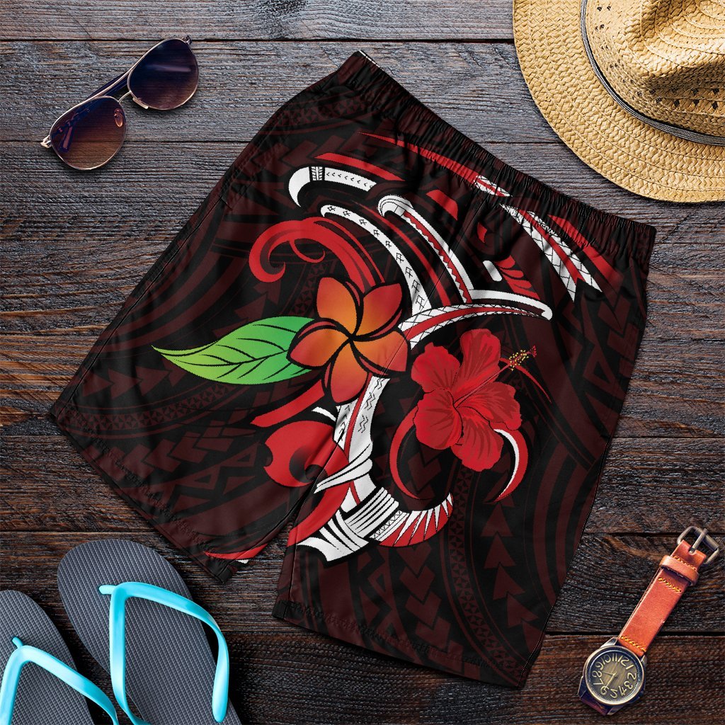 Hawaiian Hibiscus And Plumeria Flower Polynesian Men's Shorts - AH Art - Polynesian Pride