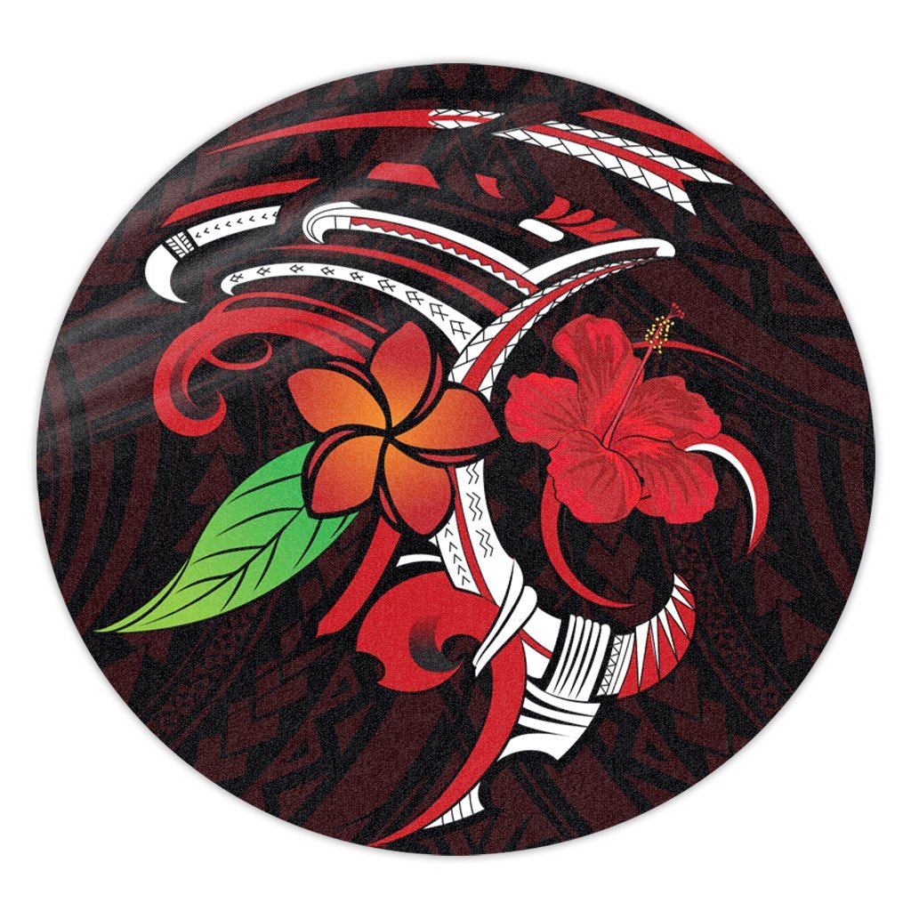 Hawaiian Hibiscus And Plumeria Flower Polynesian Round Carpet - AH Round Carpet Luxurious Plush - Polynesian Pride