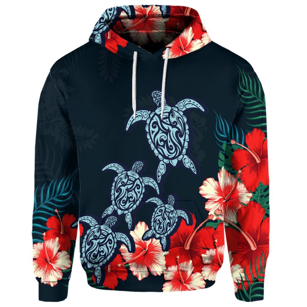 Custom Hawaiian Hibiscus and Turtle Polynesian Hoodie - Polynesian Pride