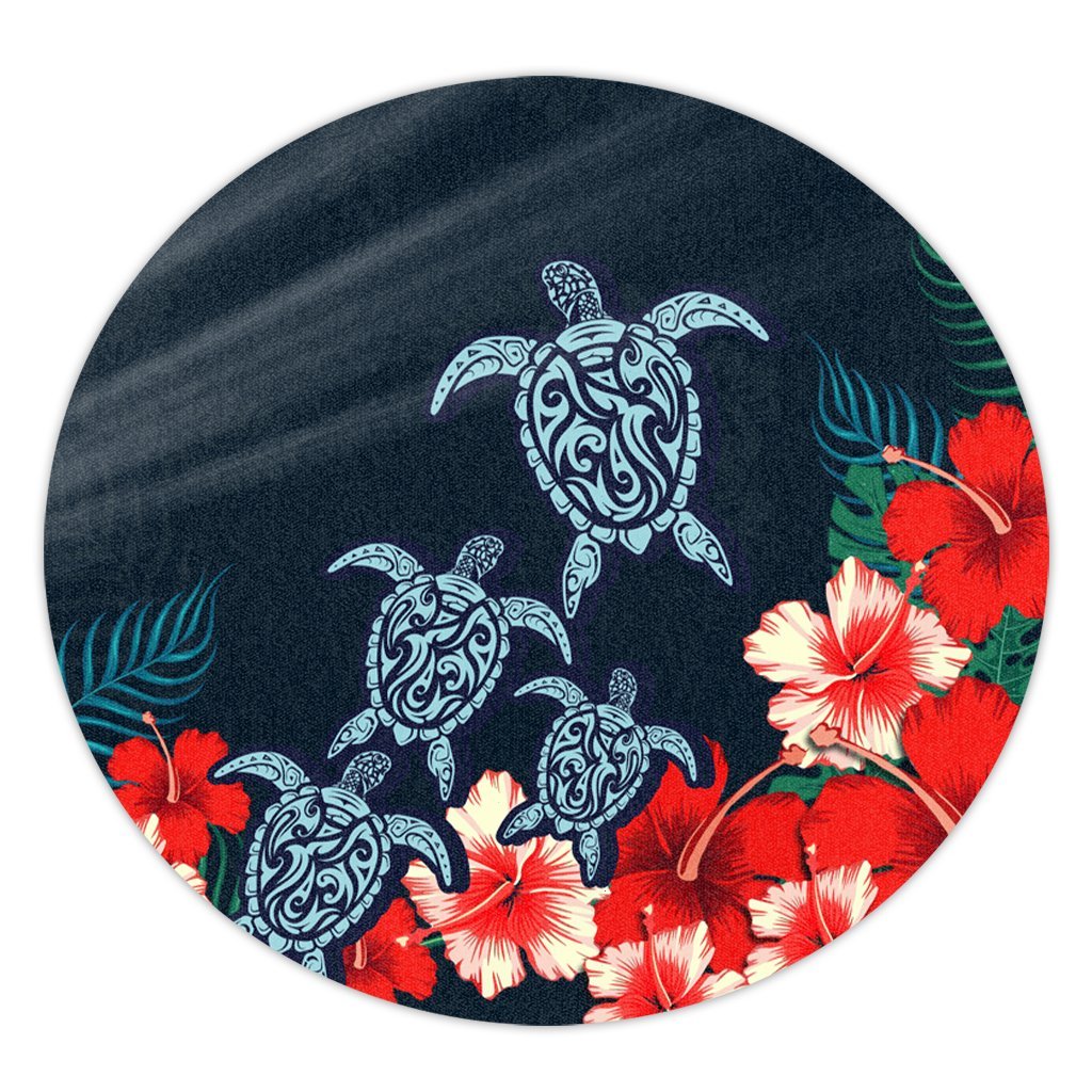 Hawaiian Hibiscus And Turtle Polynesian Round Carpet - AH Round Carpet Luxurious Plush - Polynesian Pride