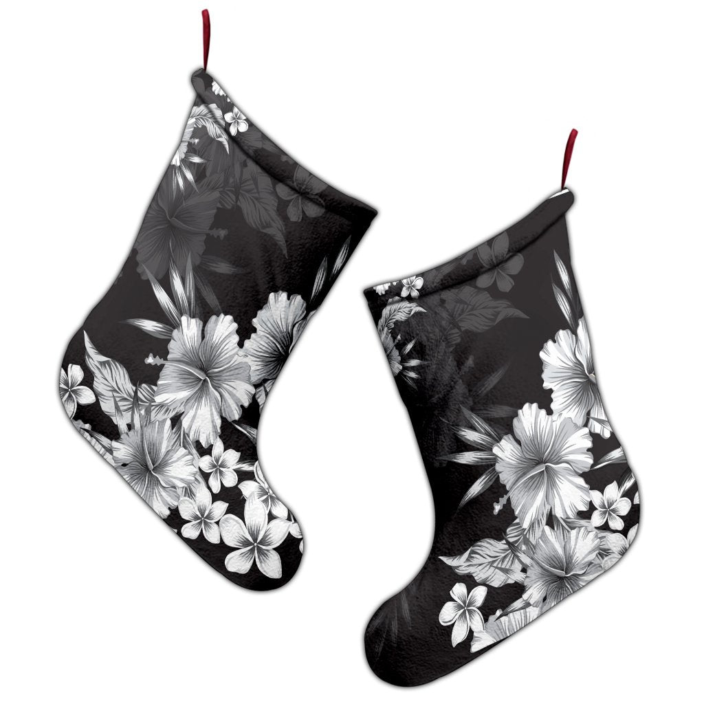 Hawaiian Hibiscus Black And White Polynesian Christmas Stocking - AH - Polynesian Pride