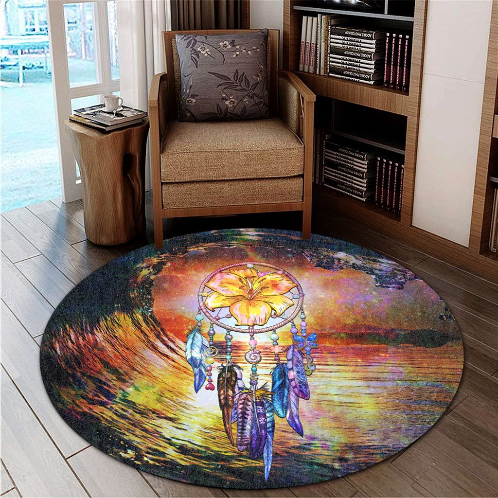Hawaiian Hibiscus Dreamcatcher Wales Night Round Carpet - AH - Polynesian Pride