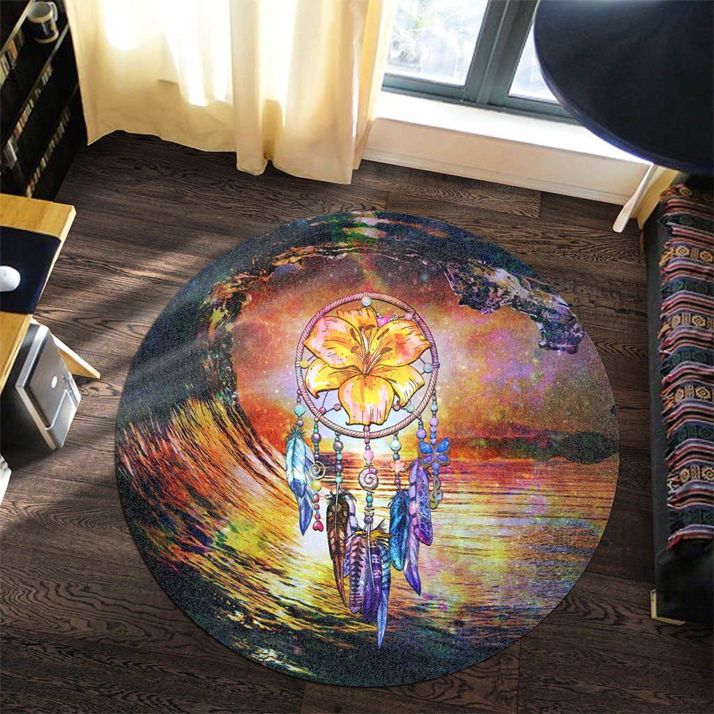 Hawaiian Hibiscus Dreamcatcher Wales Night Round Carpet - AH - Polynesian Pride