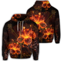 Hawaiian Hibiscus Fire Polynesian Zip Hoodie Unisex Art - Polynesian Pride