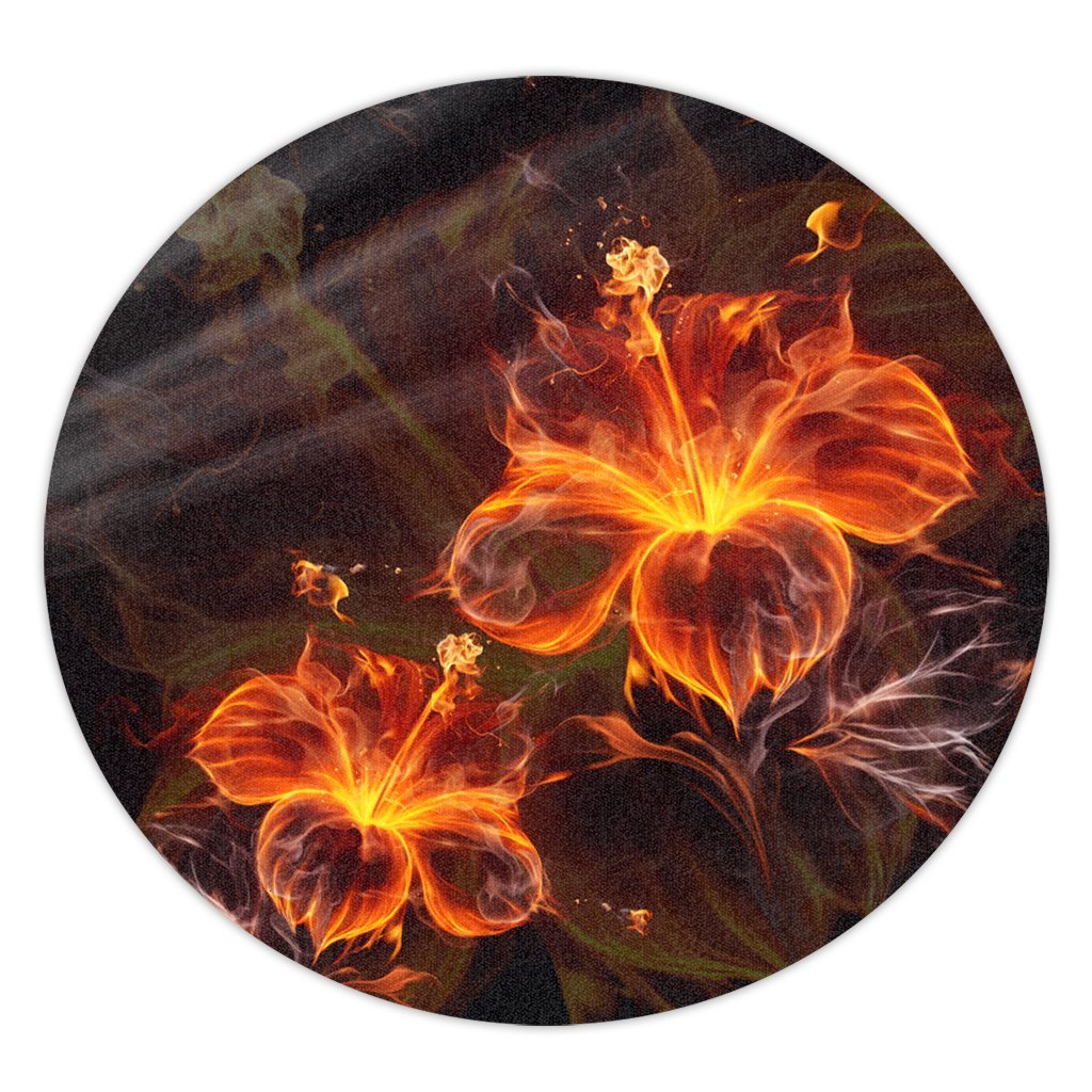 Hawaiian Hibiscus Fire Polynesian Round Carpet - AH Round Carpet Luxurious Plush - Polynesian Pride