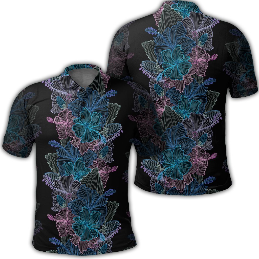 Hawaiian Hibiscus Full Color Polynesian Polo Shirt Unisex Black - Polynesian Pride