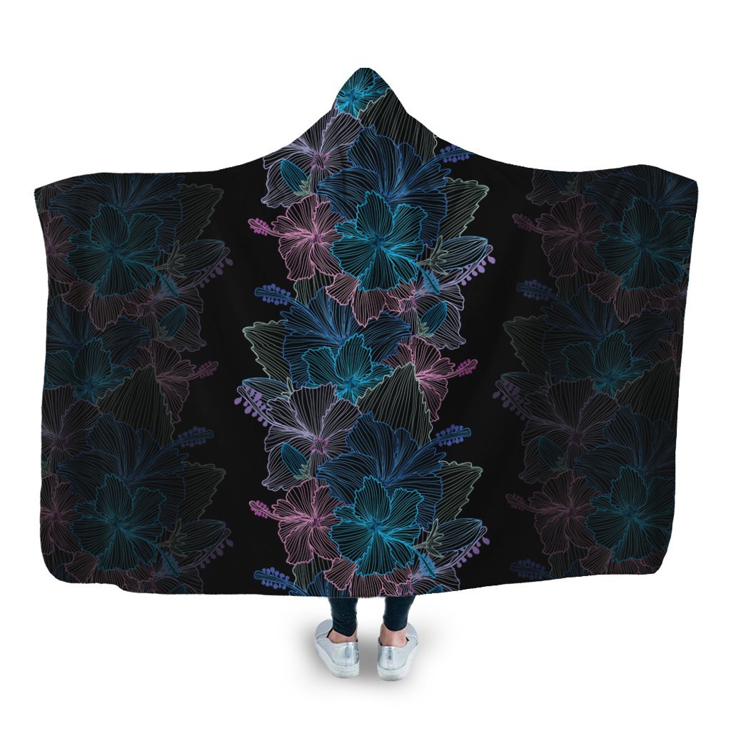 Hawaiian Hibiscus Full Color Polynesian Hooded Blanket - AH Hooded Blanket White - Polynesian Pride