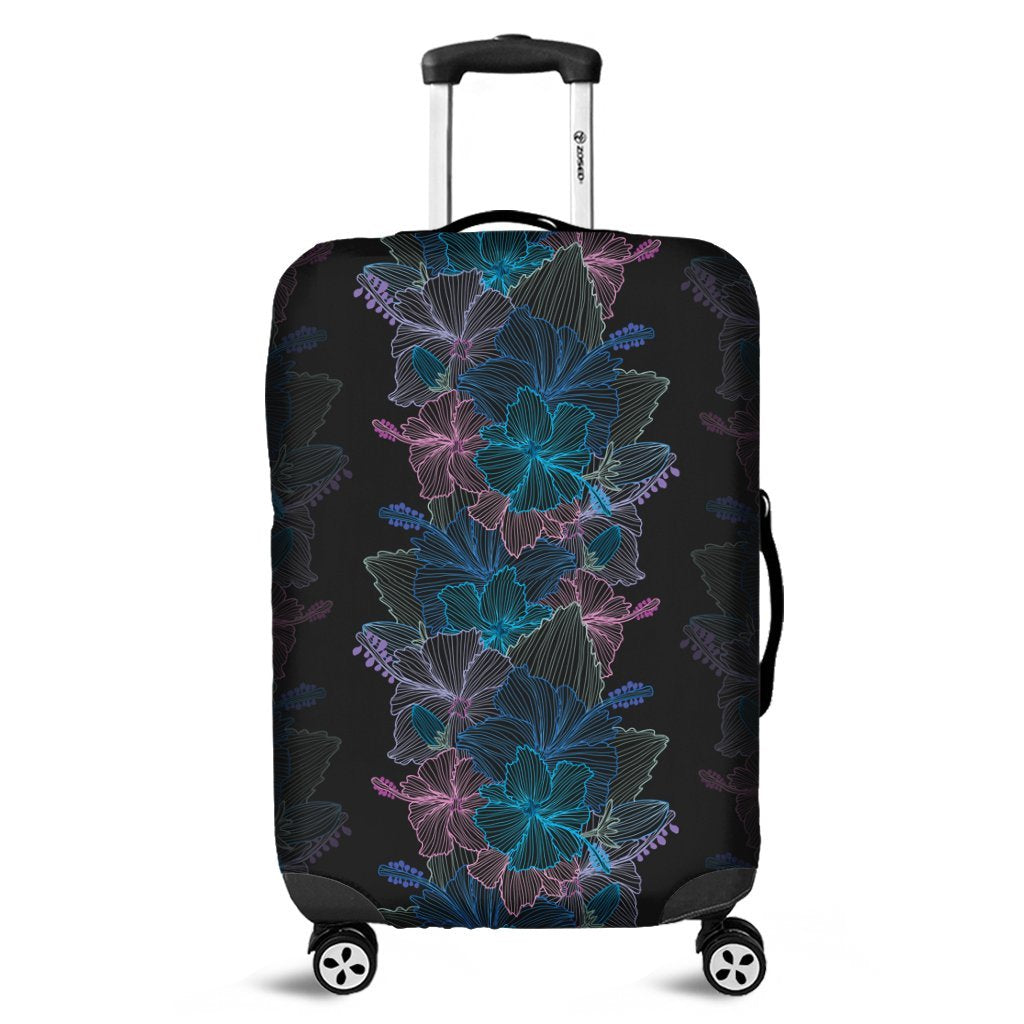 Hawaiian Hibiscus Full Color Polynesian Luggage Covers - AH Black - Polynesian Pride