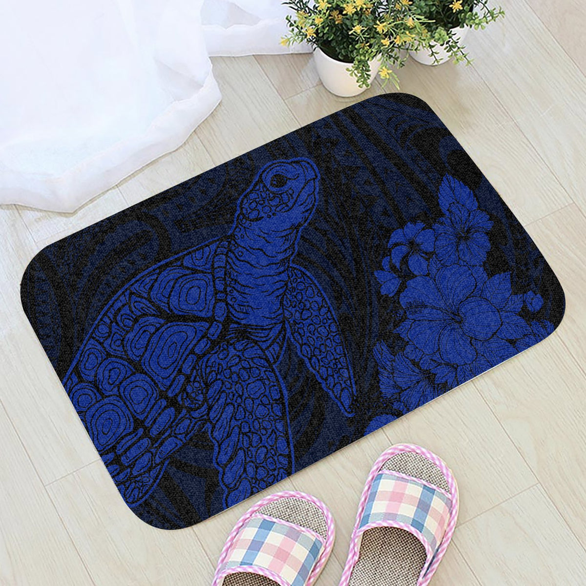 Hawaiian Hibiscus Memory Polynesian Turtle Door Mat Blue AH - Polynesian Pride