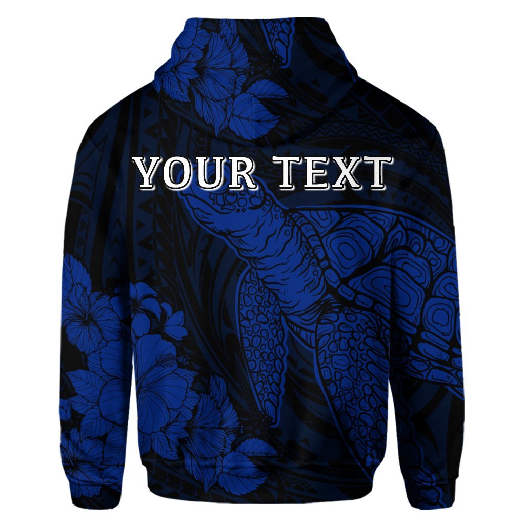Custom Hawaiian Hibiscus Memory Turtle Polynesian Hoodie Blue - Polynesian Pride