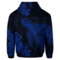 Hawaiian Hibiscus Memory Turtle Polynesian Zip Hoodie Blue - Polynesian Pride