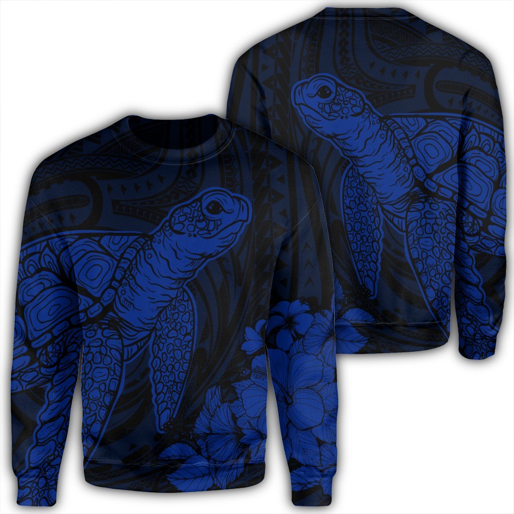 Hawaiian Hibiscus Memory Turtle Polynesian Sweatshirt Blue - AH Unisex Black - Polynesian Pride