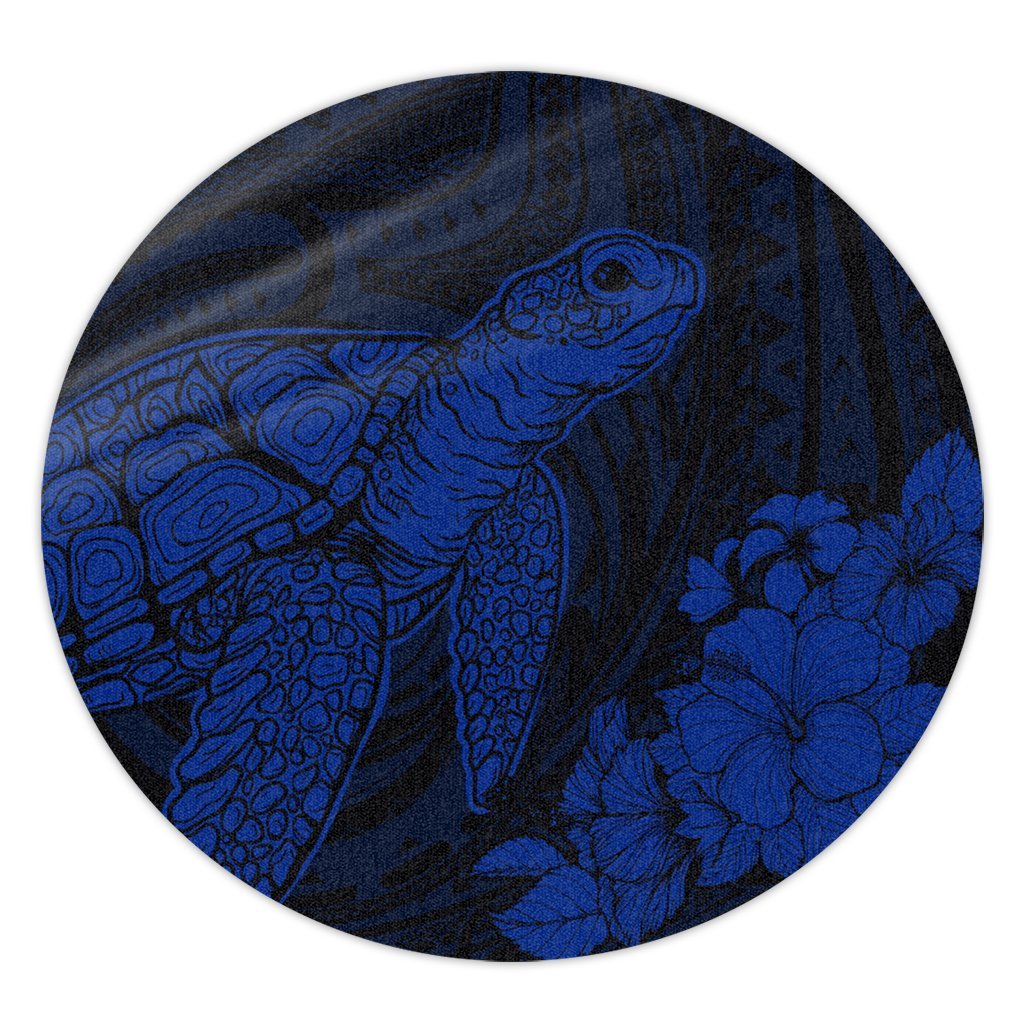 Hawaiian Hibiscus Memory Turtle Polynesian Round Carpet Blue - AH Round Carpet Luxurious Plush - Polynesian Pride