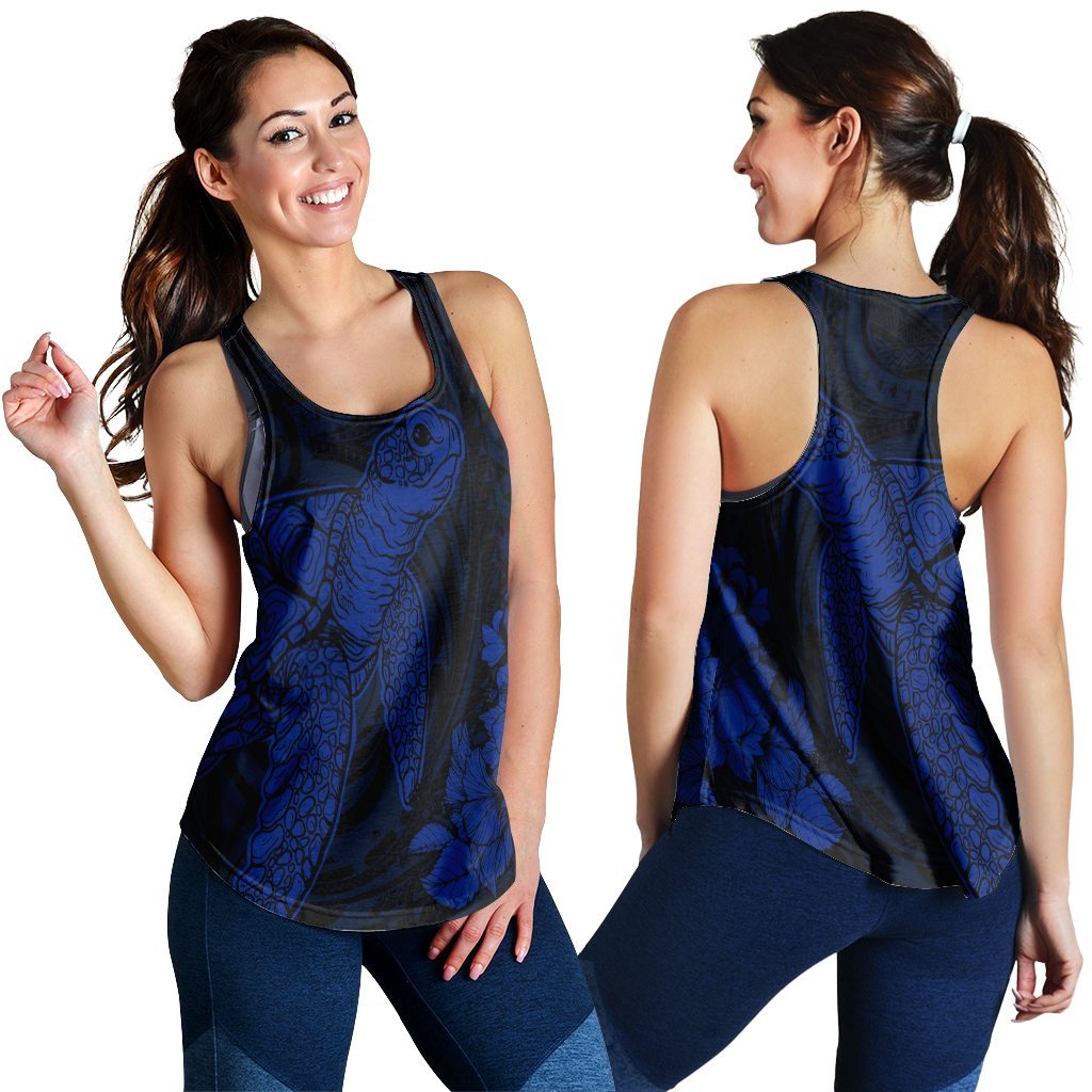 Hawaiian Hibiscus Memory Turtle Polynesian Racerback Tank Blue - AH Black - Polynesian Pride