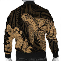 Hawaiian Hibiscus Memory Turtle Polynesian Bomber Jacket Gold - AH - Polynesian Pride