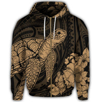 Hawaiian Hibiscus Memory Turtle Polynesian Zip Hoodie Gold - Polynesian Pride