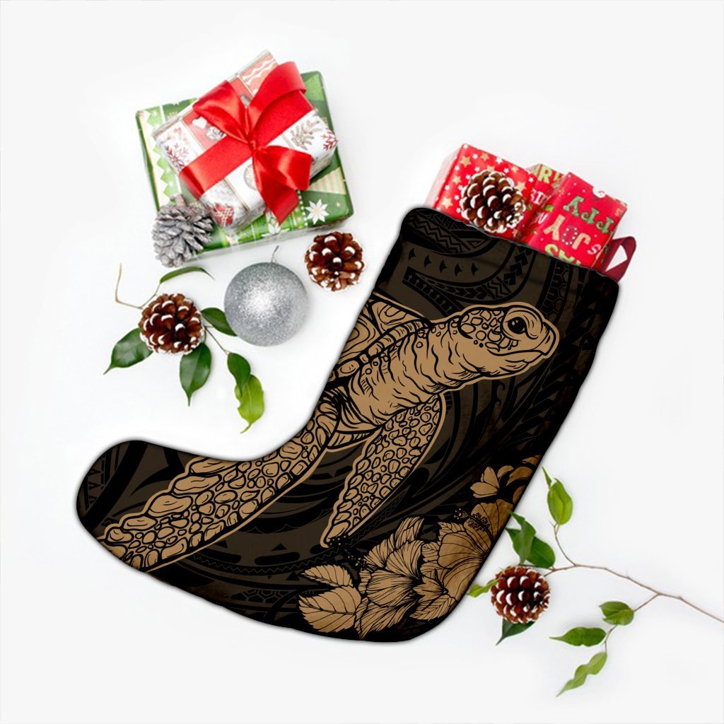 Hawaiian Hibiscus Memory Turtle Polynesian Christmas Stocking Gold - AH - Polynesian Pride