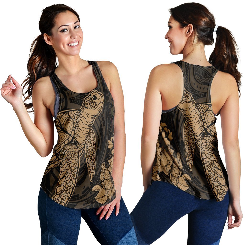Hawaiian Hibiscus Memory Turtle Polynesian Racerback Tank Gold - AH Black - Polynesian Pride