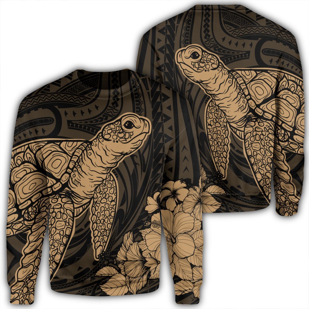 Hawaiian Hibiscus Memory Turtle Polynesian Sweatshirt Gold - AH Unisex Black - Polynesian Pride